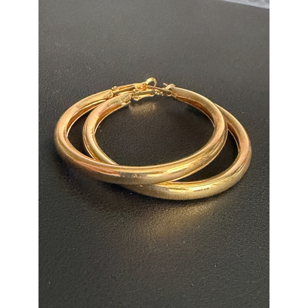 Vintage Hoop Earrings Gold Tone 2" Latch Back 90s Pop